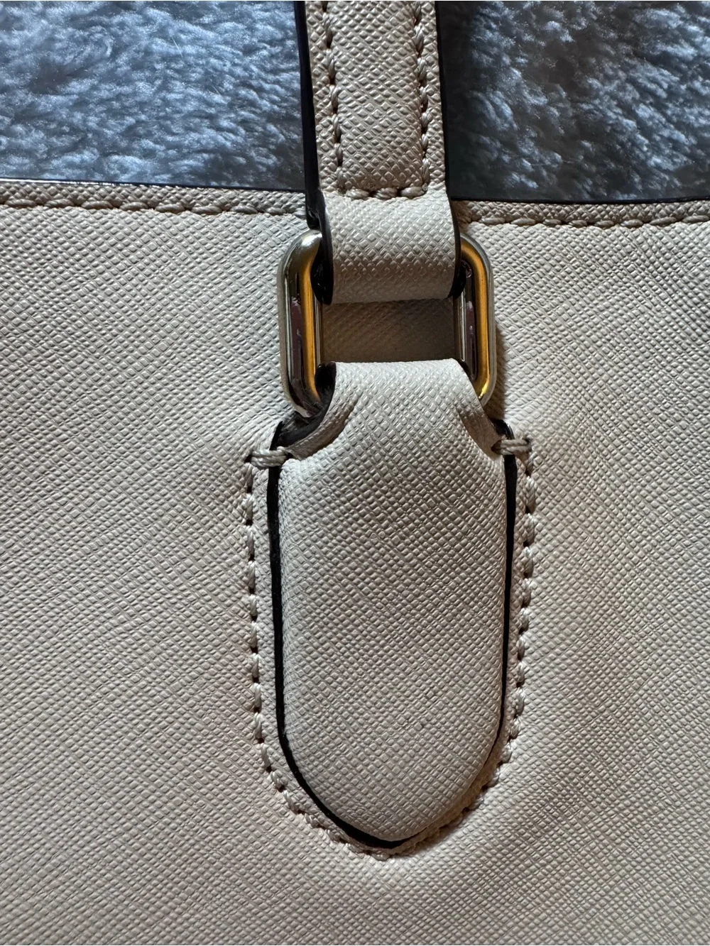kate spade Cream Saffiano Leather Tote with Gold Plaque